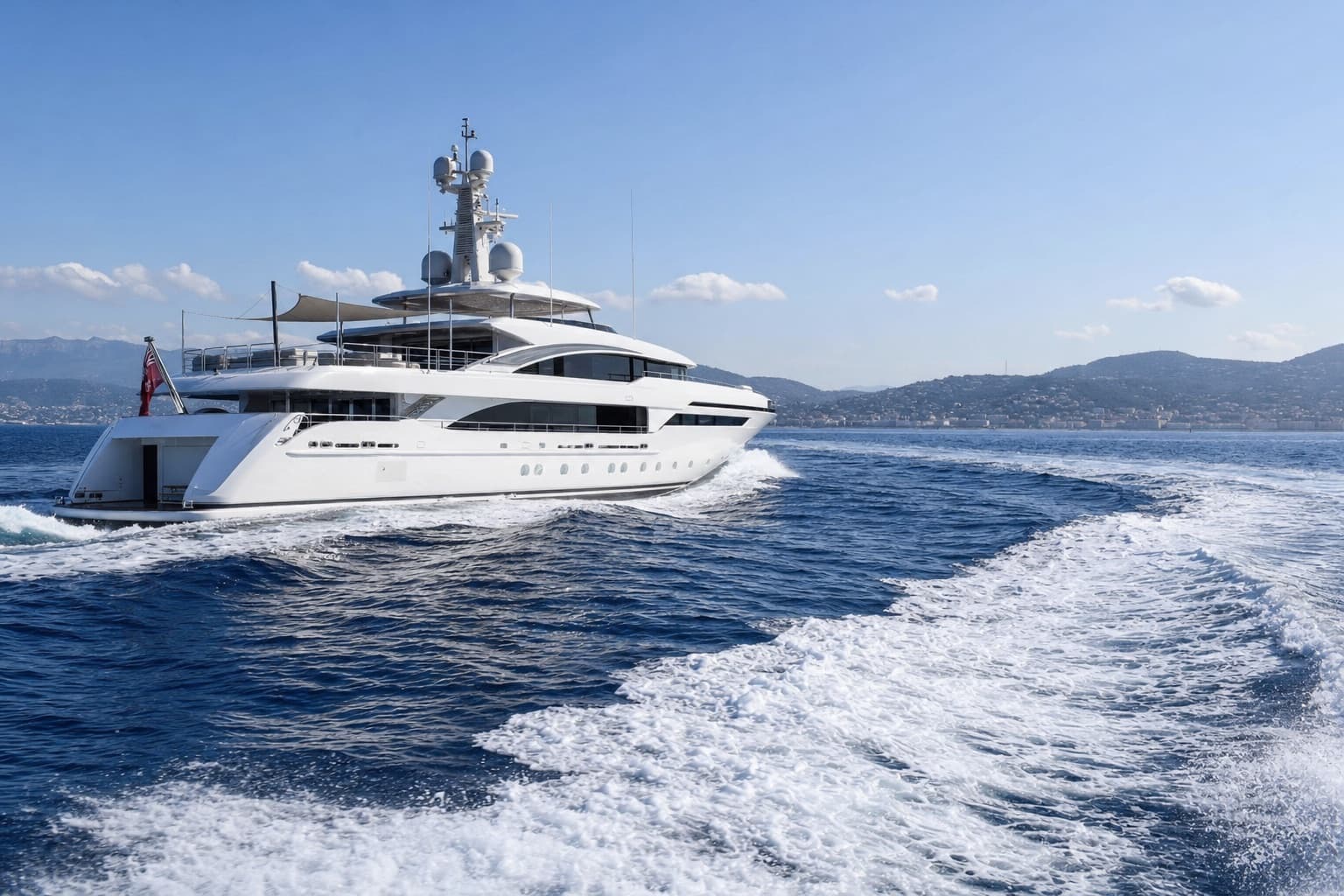 A superyacht cruising at sea